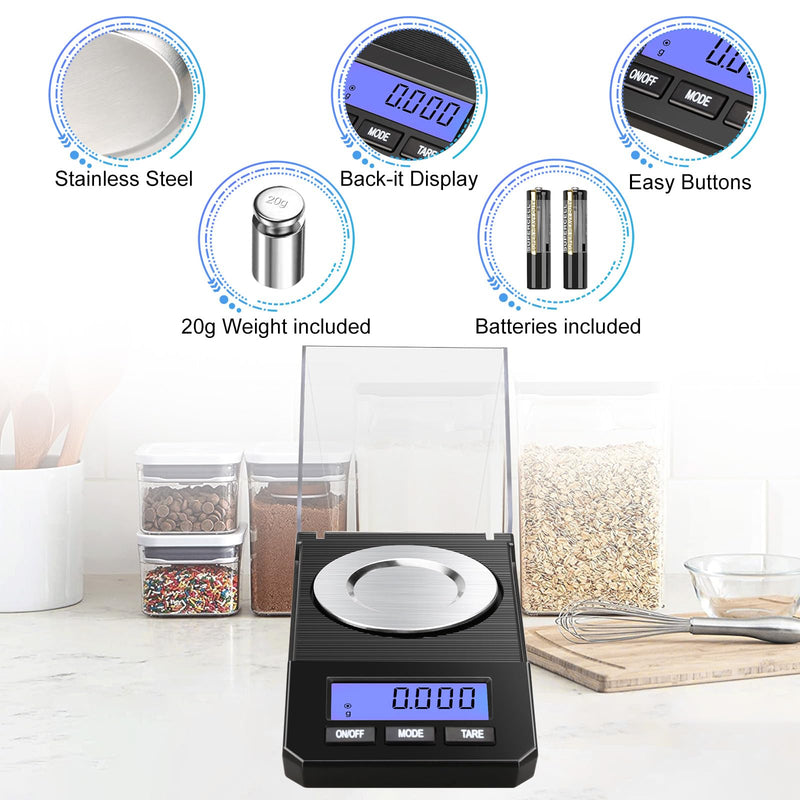 Milligram Scale, 50g/0.001g High Precision Mg Scale, Jewelry Scale with Tare, 6 Unit Powder Scale, Digital Miligram Scale for Powder Medicine, Gem, Micro Gram Scale, Reloading Scale Gold 50g / 0.001