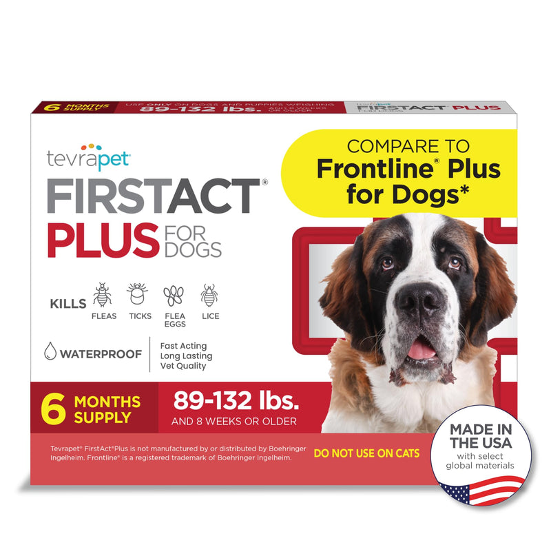 FirstAct Plus Flea Treatment for Dogs, Extra Large Dogs 89+ lbs, 6 Doses, Same Active Ingredients as Frontline Plus Flea and Tick Prevention for Dogs