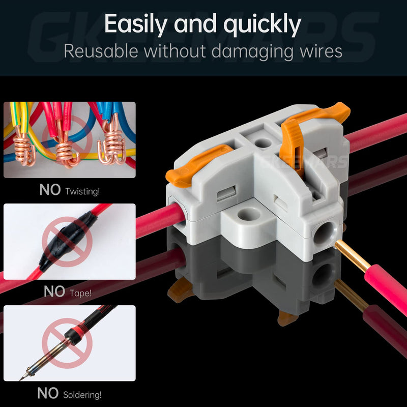 GKEEMARS 20Pcs 3 Way T Tap Wire Connectors, Quick Wire Splitter Push-in Connectors for AWG 24-12 (Orange) T3 Orange