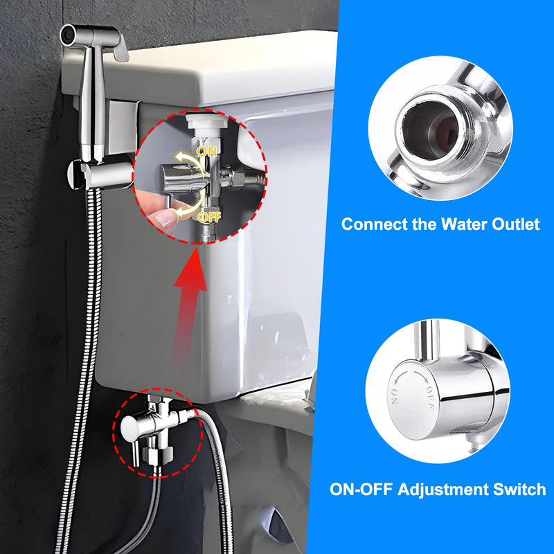 Bidet T Adapter with Shut-off Valve: 3 Way Brass T-valve for Bidet 7/8”X 7/8”X 1/2” - Tee Connector Leakproof Adjust Water Pressure Toilet Attachment Bathroom Installation Metal