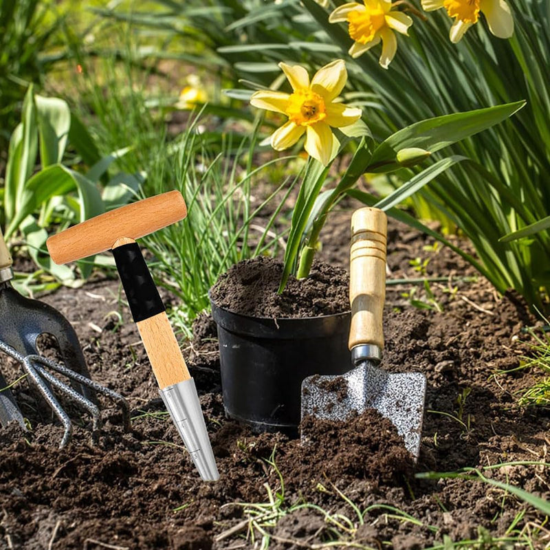 Hand Dibber Bulb Planter Tool Dibber Gardening Hand Tools with 5 Inch Measurements Stainless Steel Sow Dibbler with Non-slip Handle Seed Planter Tool Seed Dispenser Hole Digger (Yellow) Yellow