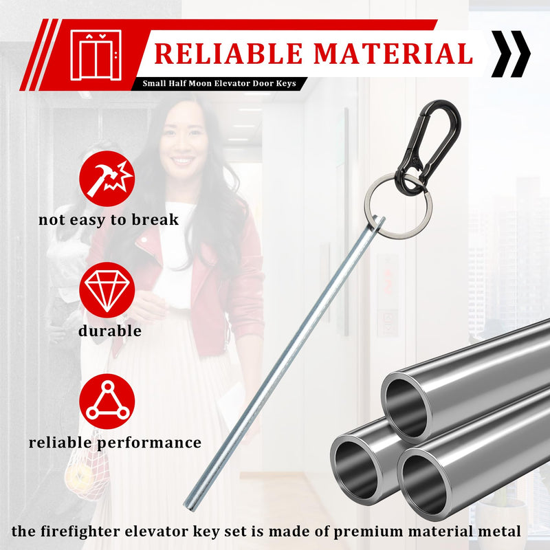 4-Pack Half Moon Elevator Door Keys for Westinghouse/Schindler Elevator Doors | Firefighter Elevator Key Set, Dark Gray Metal Key Ring Included