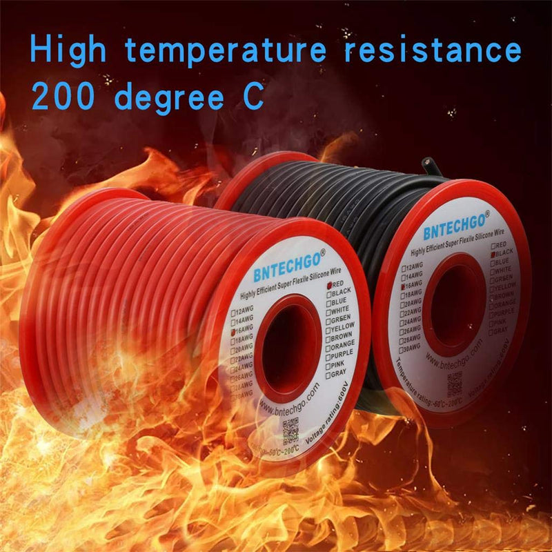 BNTECHGO 16 Gauge Silicone Wire Spool red and Black Each 50ft Flexible 16 AWG Stranded Tinned Copper Wire silicone wire 50ft red and 50ft black