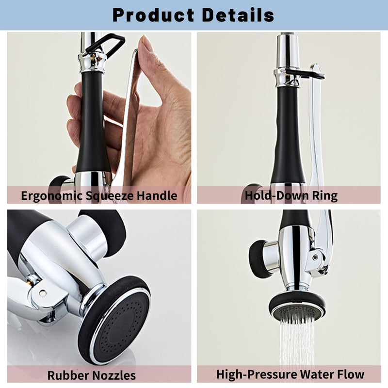 Kitchen Faucet Head Replacement, Kitchen Sink Sprayer Head with Ergonomic Handle, High Pressure Commercial Sink Faucet Sprayer for Utility and Home Use (Chrome) Chrome