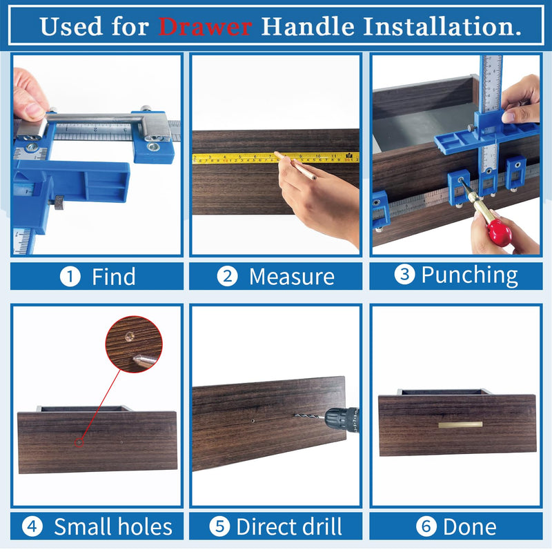 King&Charles Cabinet Hardware Jig, Cabinet Handle Jig + Automatic Hole Punch + Point Drill Bits, Cabinet Jig for Handles and Pulls on Drawers/Cabinets, Cabinet Hardware Template Tool Perfect Set. ABS
