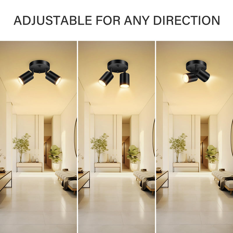 BoostArea LED 2 Light Track Lighting Kit, LED Track Lighting Fixtures, Black Round Ceiling Spot Lighting, Flexibly Rotatable Light Head for Kitchen, Living Room, Bedroom, GU10 Bulb Not Included 2 Light-Black