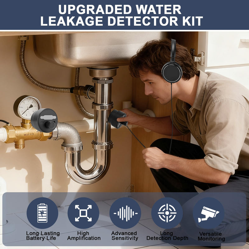Water Leak Detector, Underground High Sensitivity Water Leak Detector with Headset, Water Leak Detection Device for Water Leakage Detection Construction Pipelines (with Large Earphone) With Large Earphone