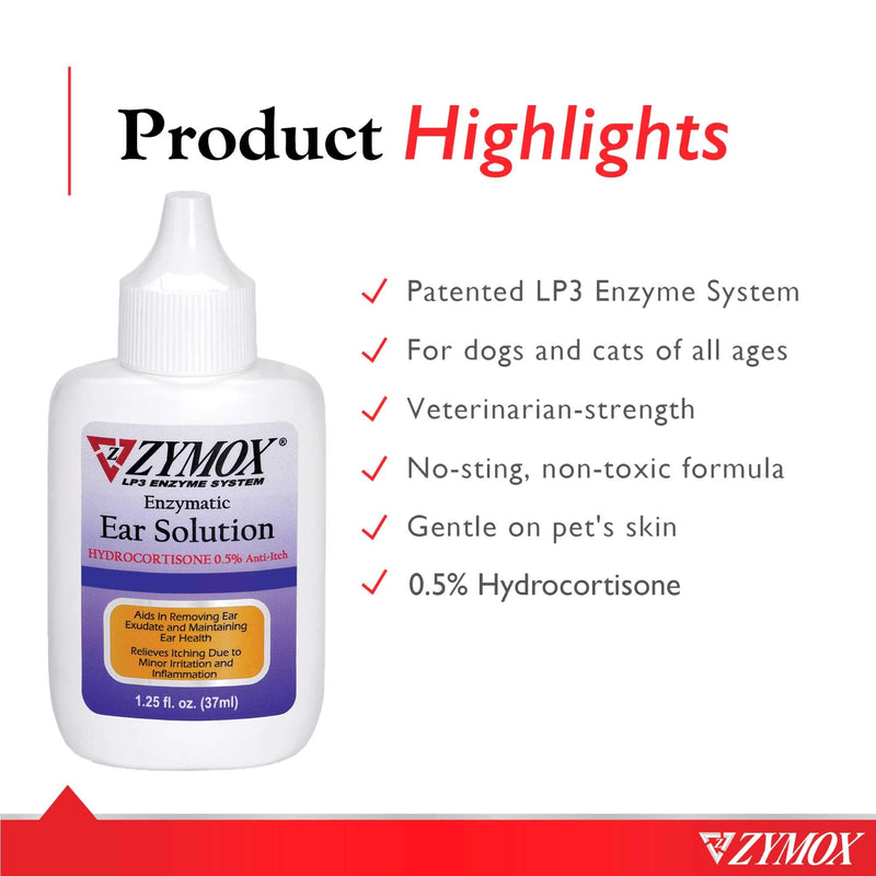 ZYMOX Enzymatic Ear Solution with 0.5-Percent Hydrocortisone, for Dog & Cat, 1.25 oz - PawsPlanet Australia