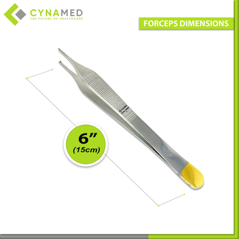 Cynamed Adson Forceps with Gold Handle - 6 in. Straight Fine Point Surgical Veterinary Instruments (1x2 Teeth, Straight) 1x2 Teeth