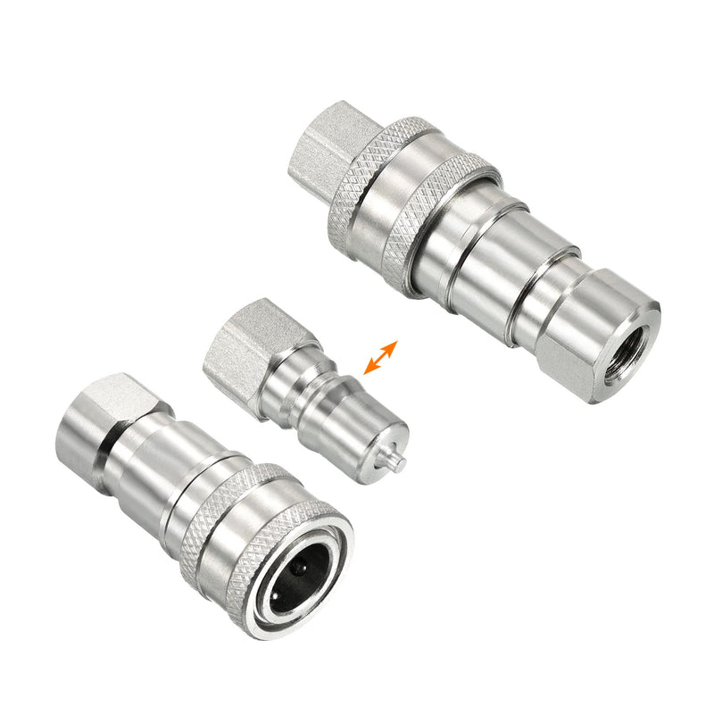 PATIKIL Hydraulic Quick Connect Coupler Set, 1 Set Carbon Steel G1/8 Female Pipe Fitting Plug Adapter for Construction Agriculture, Silver