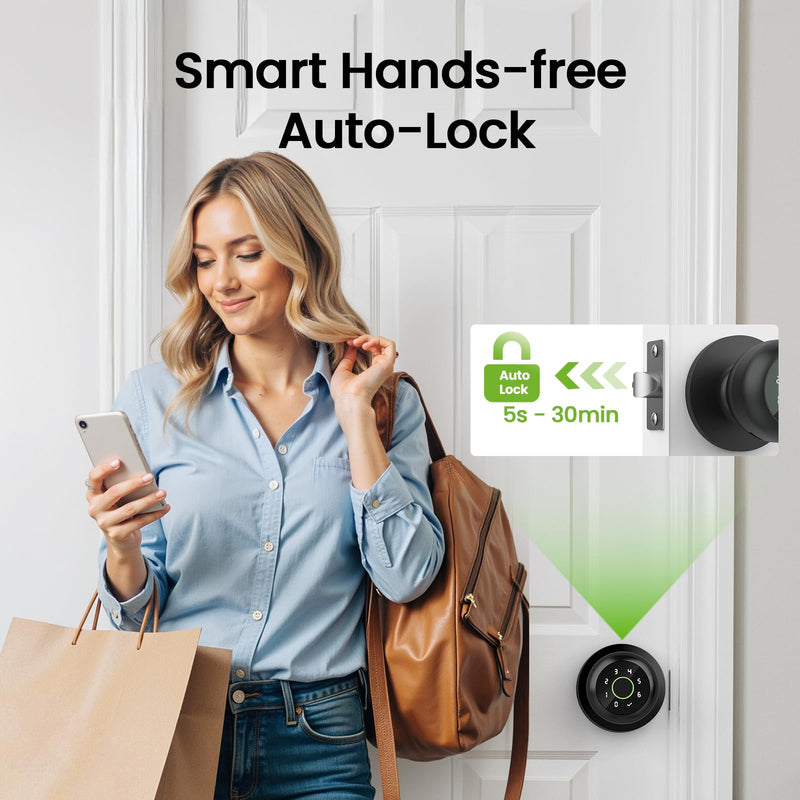 GHome Smart Fingerprint Door Lock, 4 in 1 Smart Fingerprint Door Knob with Keypad, App Control, Auto Lock, Biometric Door Knob with Lock for Bedroom, Apartment, Garage, Home & Office 4 IN 1 - Black