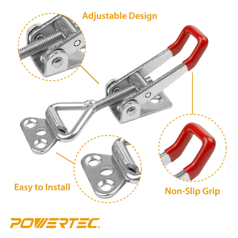 POWERTEC 4PK Toggle Clamp, 220 lbs Holding Capacity, 4001 Adjustable Pull Action Latch for Smoker, Tool Box, Woodworking Jigs and Fixtures, Cabinet, Door (20311V) 4001, 4PK