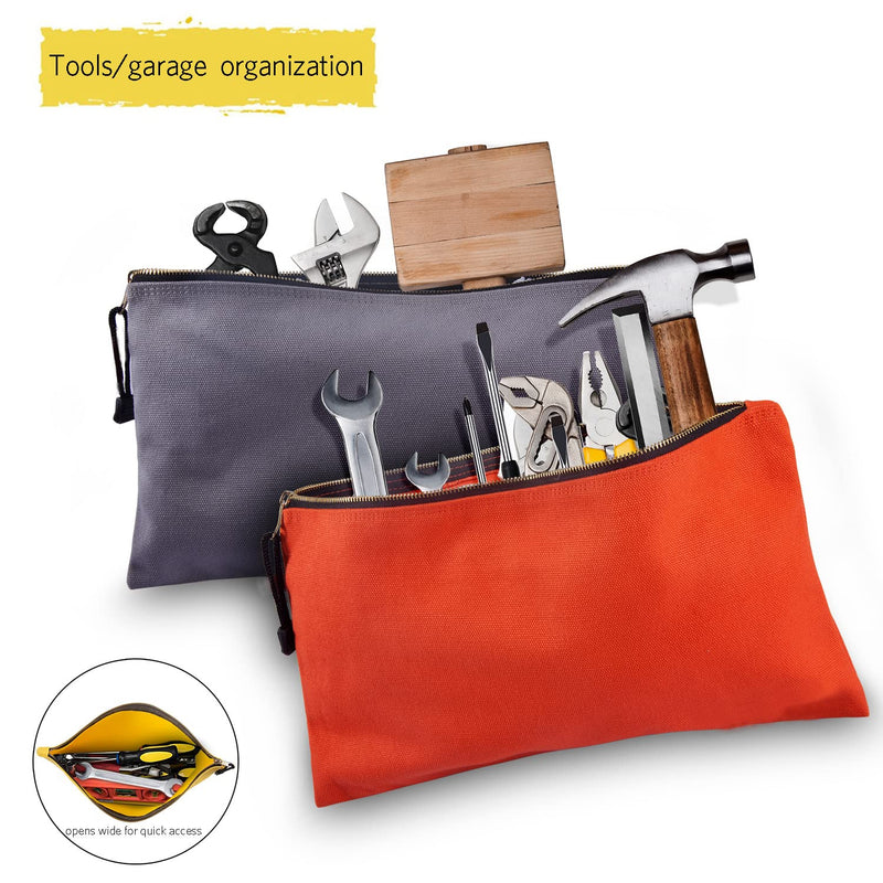 7 Pack Canvas Tool Bag Zipper Pouch - Heavy Duty 16 oz. Canvas Tools Utility Pouches, Multipurpose Storage Organizer Tote Bags with Dependable Metal Zippers, 12.5 x 7-Inch 7 Pack