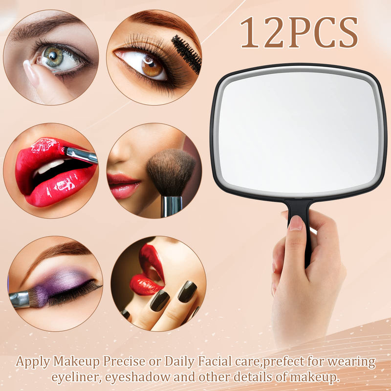 Geetery 12 Pcs Hand Held Mirrors with Handles Hand Makeup Mirrors Bulk Wall Mount for Women Cosmetic Bathroom Home Barber Salon Travel Portable Beauty School Gift, 6.69 x 9.45 Inch (Black) Black