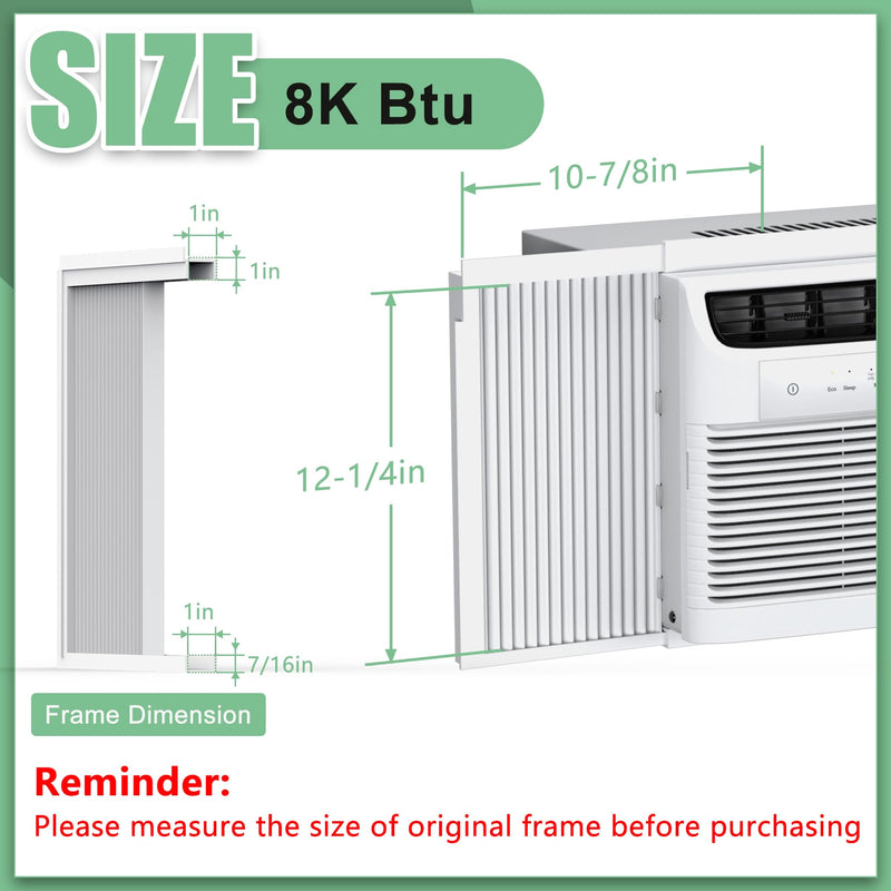 Window AC Side Panels with Frame Set,Air Conditioner Accordion Filler Curtain Replacement for Window AC Units,Fits Most 8,000 BTU Units,White,2 Pack Fits Most 8,000 Btu Units,white