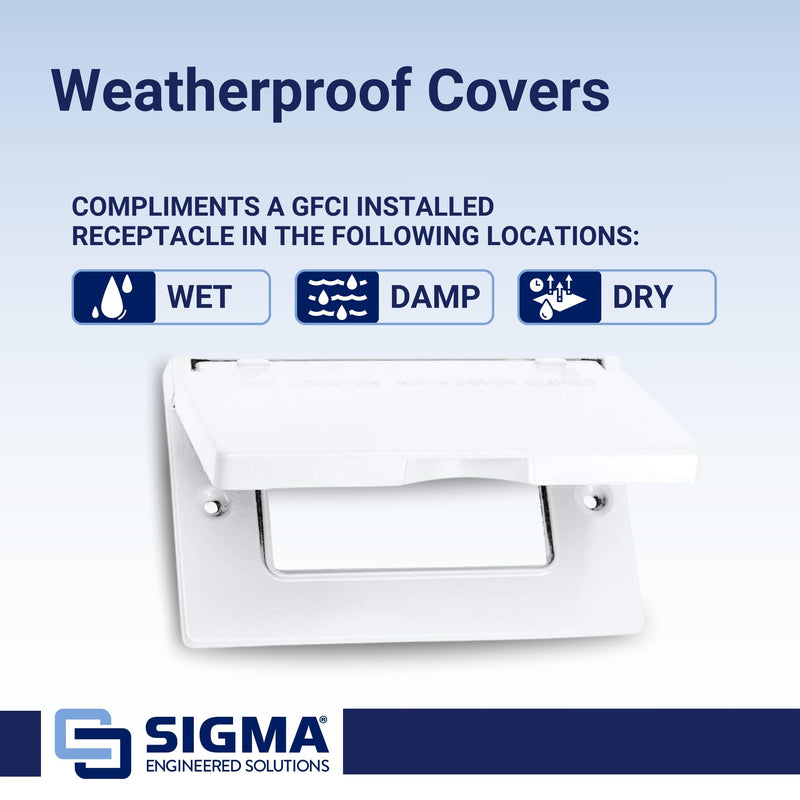 SIGMA ENGINEERED SOLUTIONS 14249WH Weatherproof Outdoor GFCI Outlet Cover, White, Metal, 1-Gang, Horizontal