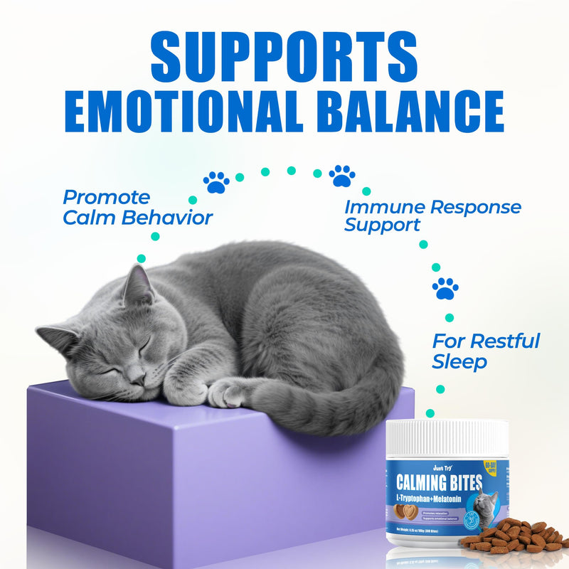 Just Try 300 Bites Calming Cat Treats for Relaxation - with Chamomile, L-Tryptophan, Melatonin for Cats– Chicken Flavor Calming Bites for Cats 6.35 oz