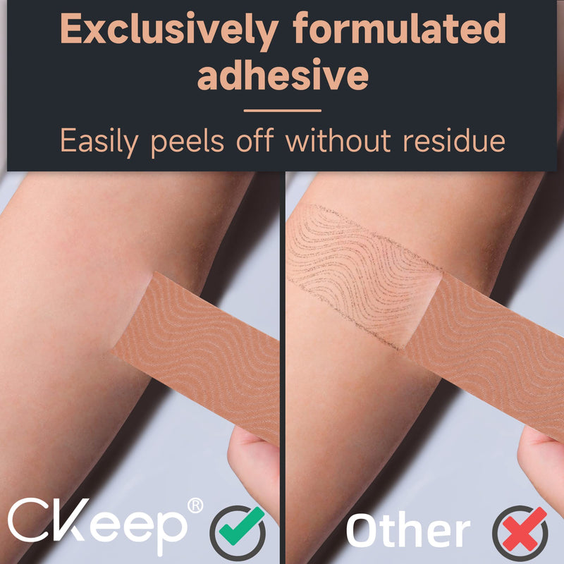 CKeep Kinesiology Tape, Uncut 2 Rolls, Original Cotton Elastic Premium Athletic Tape,Latex Free Hypoallergenic, 2inch x 16ft, Begie Beige