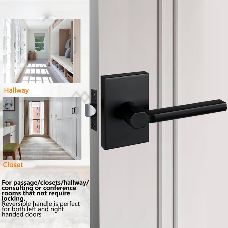 NEWBANG Long Plate Hall and Closet Lever Handle Lock in Matte Black Finish-Heavy Duty Handle in Silver for Passage Door，MDC894-DB-PS-2P 2 Pack HALL & CLOSET