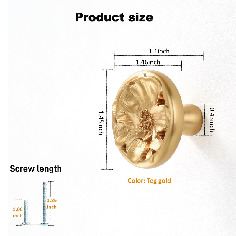 Flower Cabinet Pulls Handle Knob Drawer for Kitchen Dresser Wardrobe Bathroom and Cupboard One Hole Hardware Knobs for Girl Easy Installation Pack of 4 Champagne Bronze Single Hole