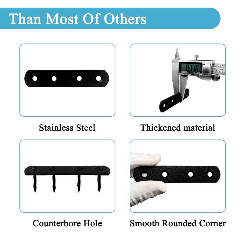 8PCS 3.80” x 0.75” Black Straight Flat Brace, Stainless Steel Sturdy Bracket, Metal Strap for Wood Furniture Chair with 32PCS Screws 3.80 x 0.75 x 0.12 inch