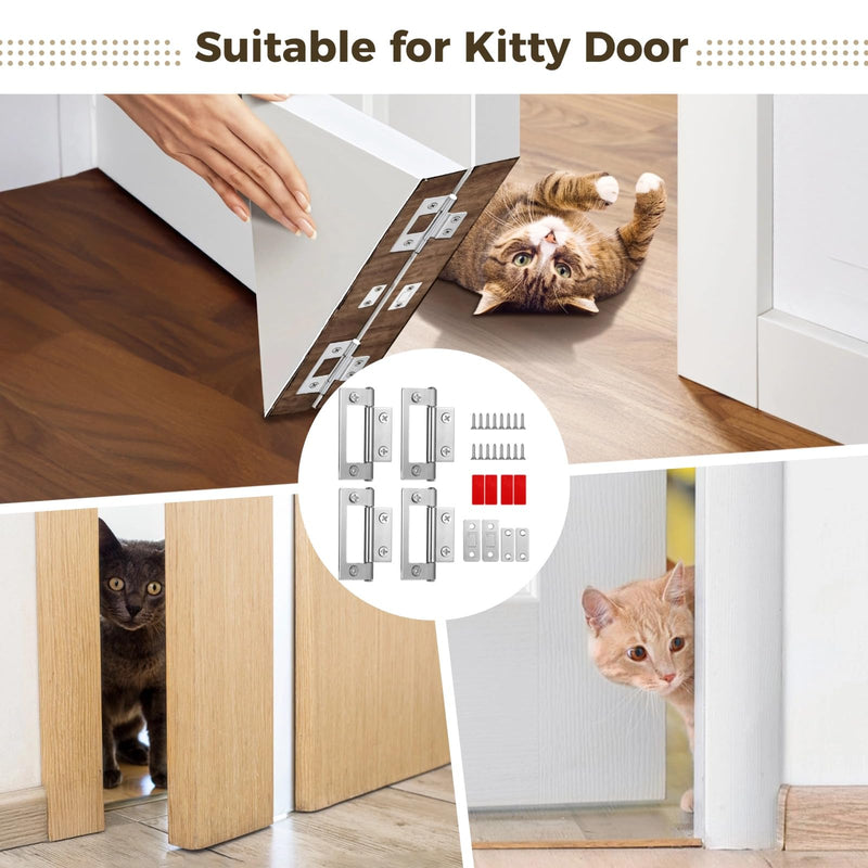 4 PCS Cat Door Silent Hinges with 4 Pcs Kitty Corner Cat Door Hinge, Space-Saving, Easy to Operate, Ideal for Indoor Kitty Doors