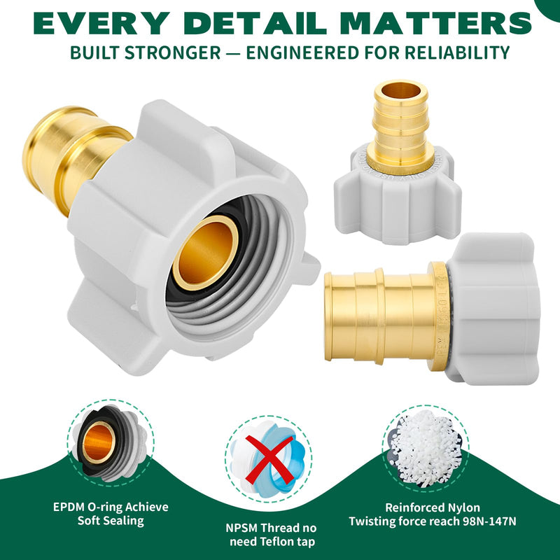 (Pack of 10) Pex-A 3/4" Pex x1/2" Swivel Female NPT Adapter, Plumbing Cold Expansion Brass Fittings, ASTM F1960, ANSI/NSF-61,(PEX1960271-10PCS) Coupling - 3/4" PEX-A × 1/2" FNPT Swivel (10 Pack)