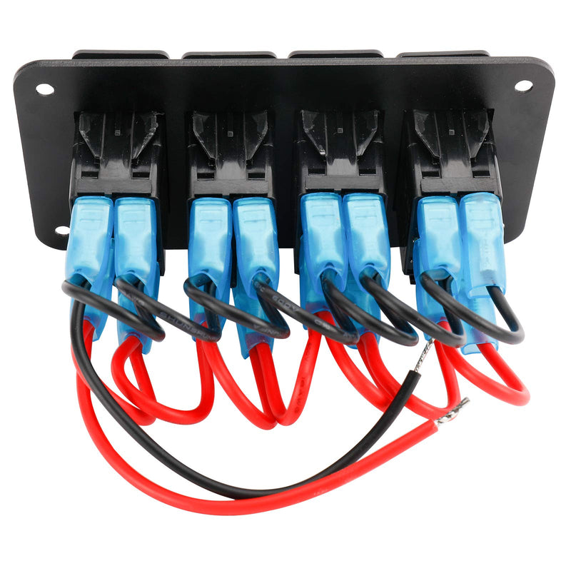 Amarine Made 12-24V Boat Switch Panel Illuminated Rocker Switch Aluminum Pre-wired Panel 2,3,4,5,6,8 Gang Toggle Switches Dash 5 Pin ON/Off 2 LED Backlit for Bus Boat Car Marine Blue LED IP65 (4 Gang)