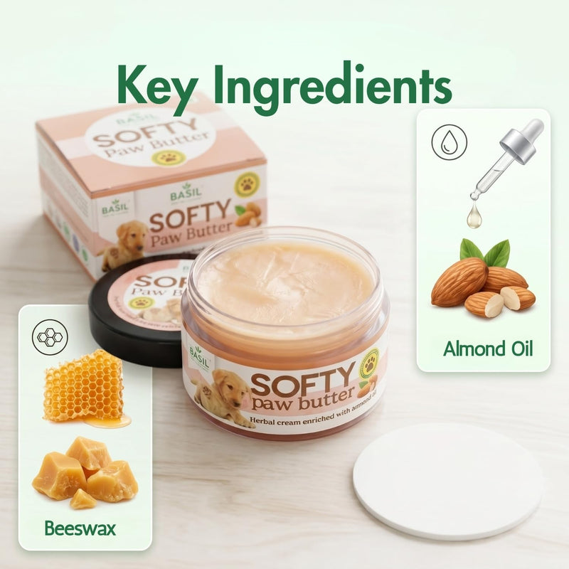 BASIL Dog Paw & Nose Balm Butter Cream with Almond Oil - Moisturizing Balm for Dry, Cracked Paws & Elbows | Gentle Care for Dogs & Puppies (50g / 1.75 oz)