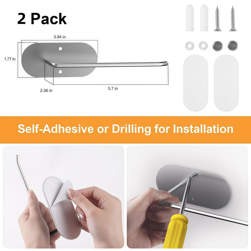 4 Pcs Bathroom Hardware Set, Includes 2 Pcs Hand Towel Holder/Towel Ring/Toilet Paper Holder 304 Stainless Steel Wall Mount, 2 Pcs Adhesive Towel Hooks for Kitchen or Bathroom