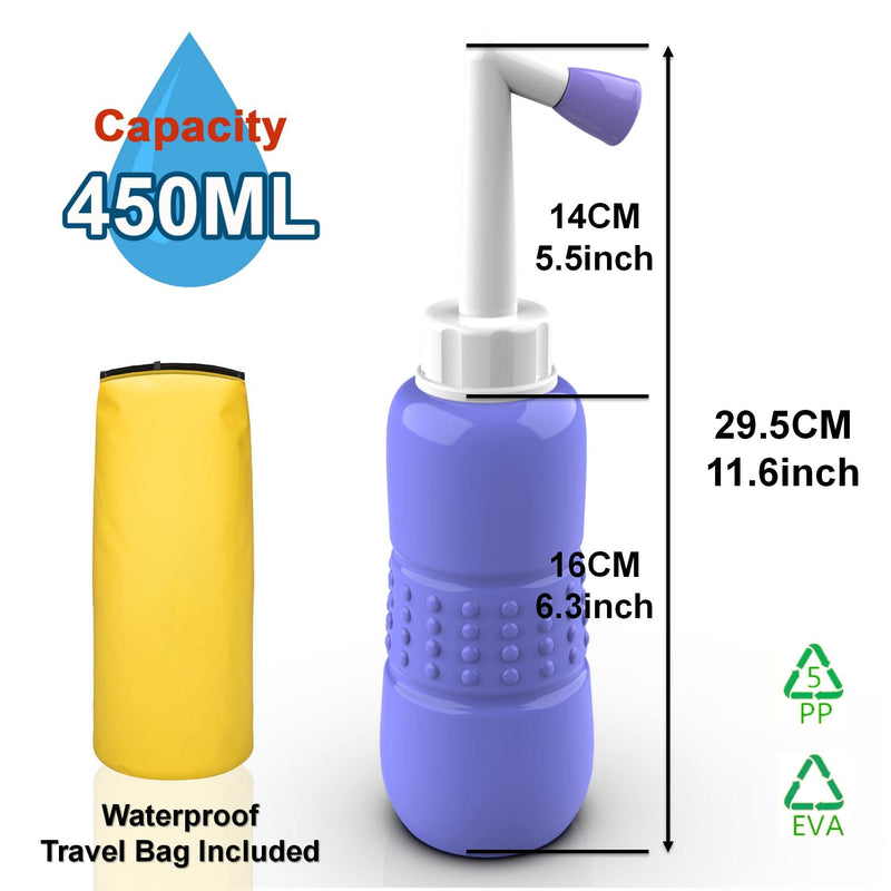 2PCS-Pack Portable Bidet for Toilet - 450ml Travel Bidet - 15oz Handheld Personal Bidet Empty Bottle - Childbirth Cleaner -for Outdoor,Camping,Travling,Driver,Personal Hygiene -with Storage Bag 450ml Blue X 2pcs 【hot Sales!】