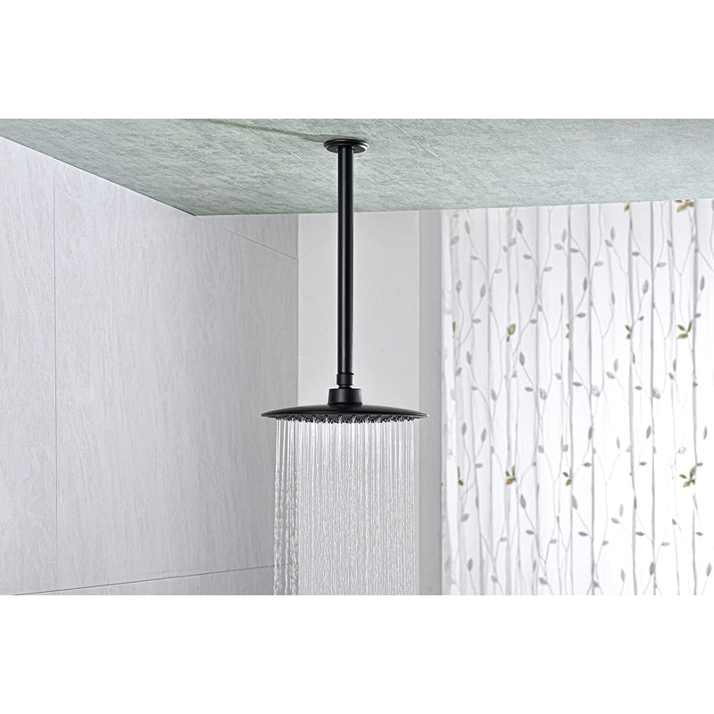 12 Inch Shower Arm and Flange Matte Black, Ceiling Mounted Shower Arm for Rain Shower Head 12 Inches