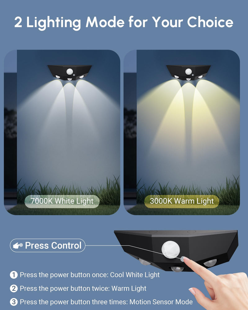 12 Pack Solar Fence Lights, Motion Sensor Outdoor Light with 3 Sided Lighting, 60 Lumens Fence Light Solar Powered, Solar Lights Outdoor Waterproof with 3000K/7000K Mode for Patio, Backyard, Fence 12 Pack Black