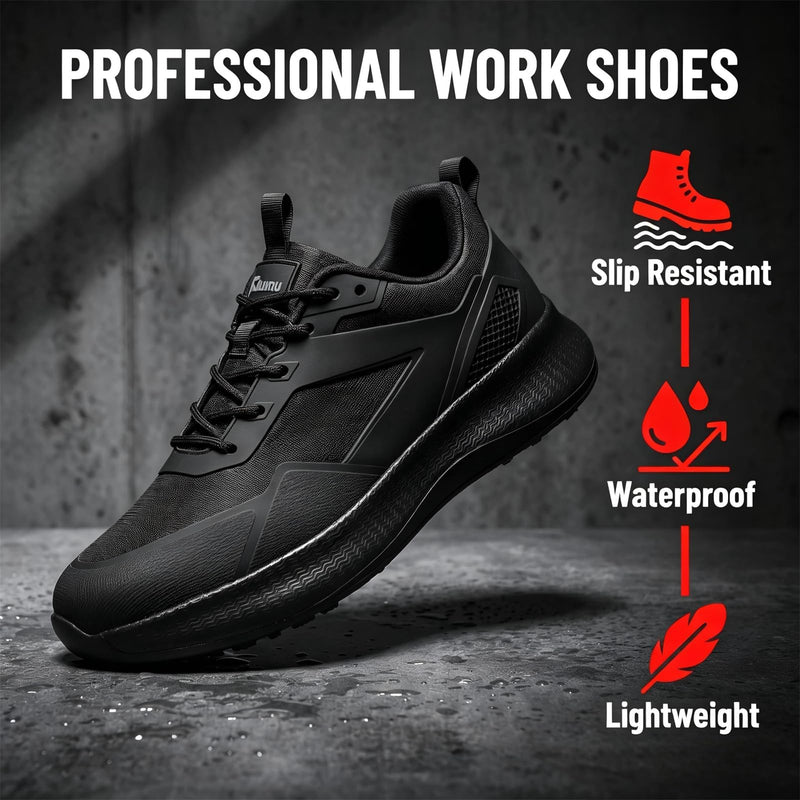 Moodeng Men's Non Slip Kitchen Work Shoes Lightweight Waterproof Food Service Sneakers Oil Resistant Chef Shoe for Restaurant 11 Black