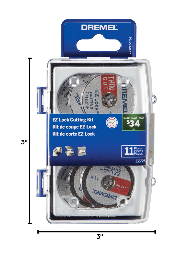 Dremel EZ728-01 EZ Lock Rotary Tool Cutting Discs Accessory Kit, Cut-Off Wheels for Plastic, Metal, and Thin Cuts, 11- Piece Assorted Accessories Set