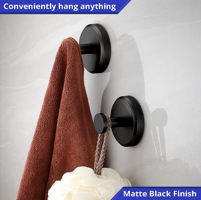 HOME SO Suction Cup Hooks for Shower, Bathroom, Kitchen, Glass Door, Mirror, Tile – Loofah, Towel, Coat, Bath Robe Hook Holder for Hanging up to 15 lbs – Waterproof & Rustproof, Matte Black (2-Pack) 2