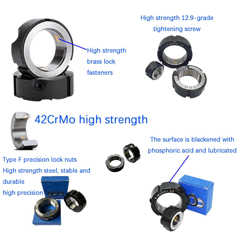 2Pcs F25 Precision Lock Nut for Roller Screws,M25 x 1.5 F Type Nut, 42CrMo Alloy Steel, 4H Threads, Phosphated and Lubricated - Copper Locking Screw Included M25 x 1.5 2