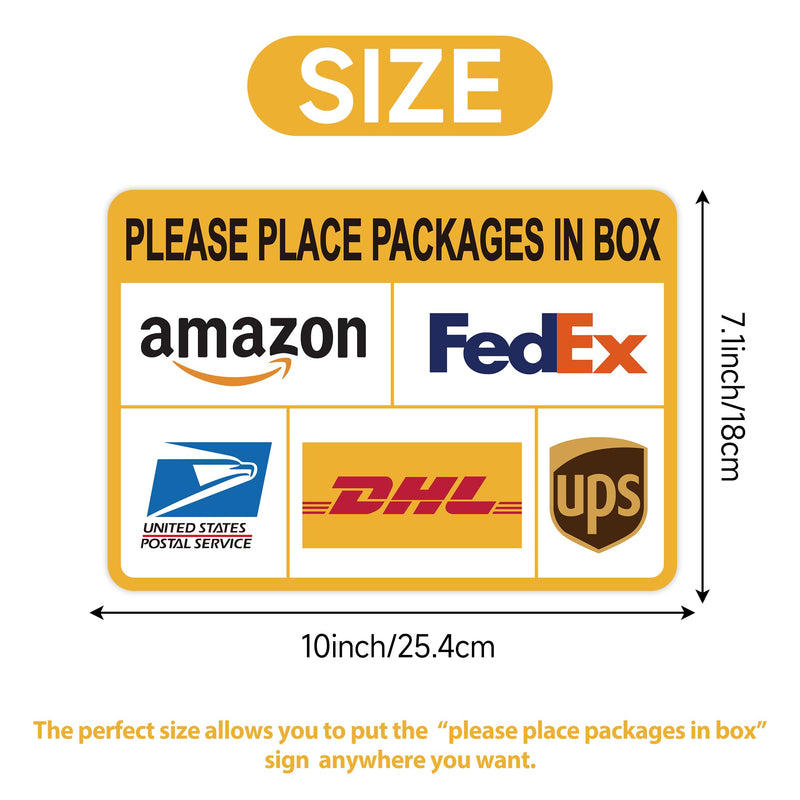 Please Leave Packages and Deliveries Here Sign，Self-Adhesive Weatherproof Delivery Signs for Packages, Please Place Packages in Box for Home，Office，Shop，Box, Door Place Packages in Box（yellow）