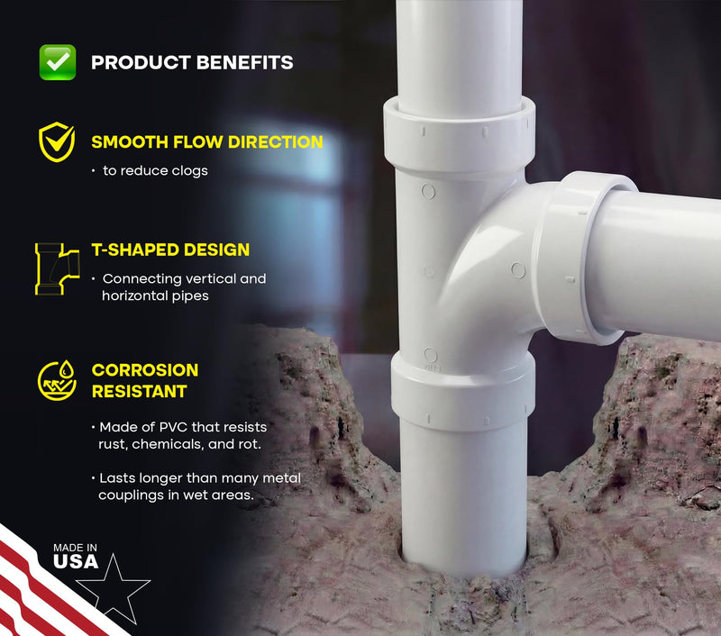 SUPPLYGIANT™ (5 Pack) 4 inch PVC DWV Drain Waste Vent Sanitary Tee Hub – White PVC Drain, Waste & Vent Fitting