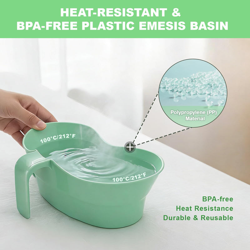 Green Emesis Basin with Handle - Kidney Shape Spit Cup Bed Mouthwash Cup - Elderly Toothbrushing Basin, Portable Mouth Wash Basin for Elderly Bedridden Patients, 880cc