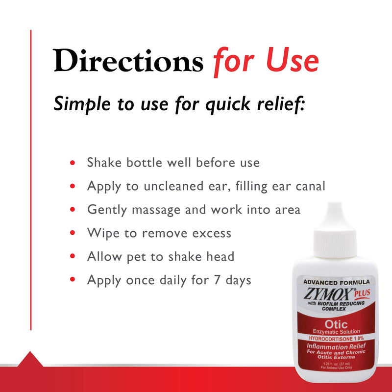 ZYMOX Otic Plus Ear Solution | The Only No Pre-Clean Once -a-Day Dog and Cat Ear Solution | Natural Enzyme Formula | Veterinarian Recommended | Patented Enzyme Formula | Contains Hydrocortisone for Co - PawsPlanet Australia