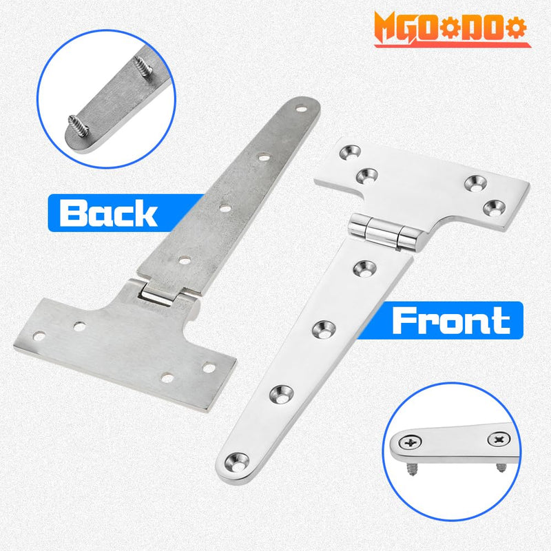 2Pcs 316 Stainless Steel T Hinges, Marine Grade Heavy Duty Boat Hatch Hinge,8" x 4" Casting Cabinet Hardware Door Hinge Marine Hardware with Screws 2Pcs 8'' x 4"