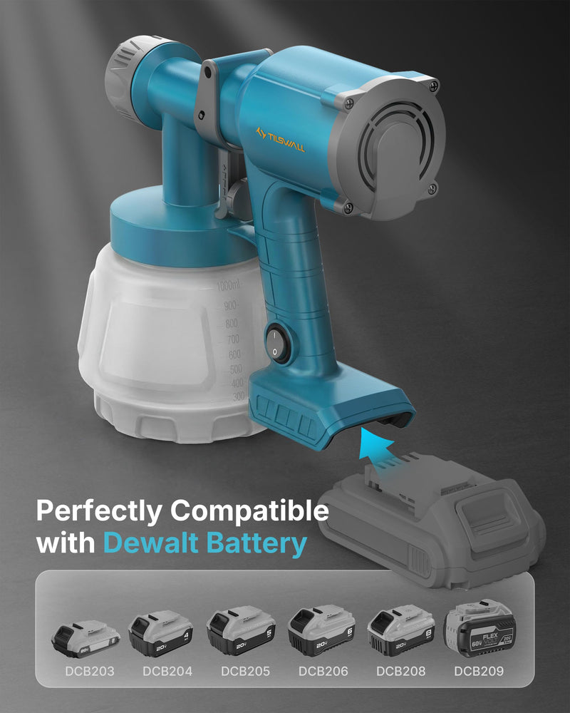 Tilswall Cordless Paint Sprayer Dreamer400, Fits Dewalt 20V (No Battery) Dark Blue 1000.0 Milliliters