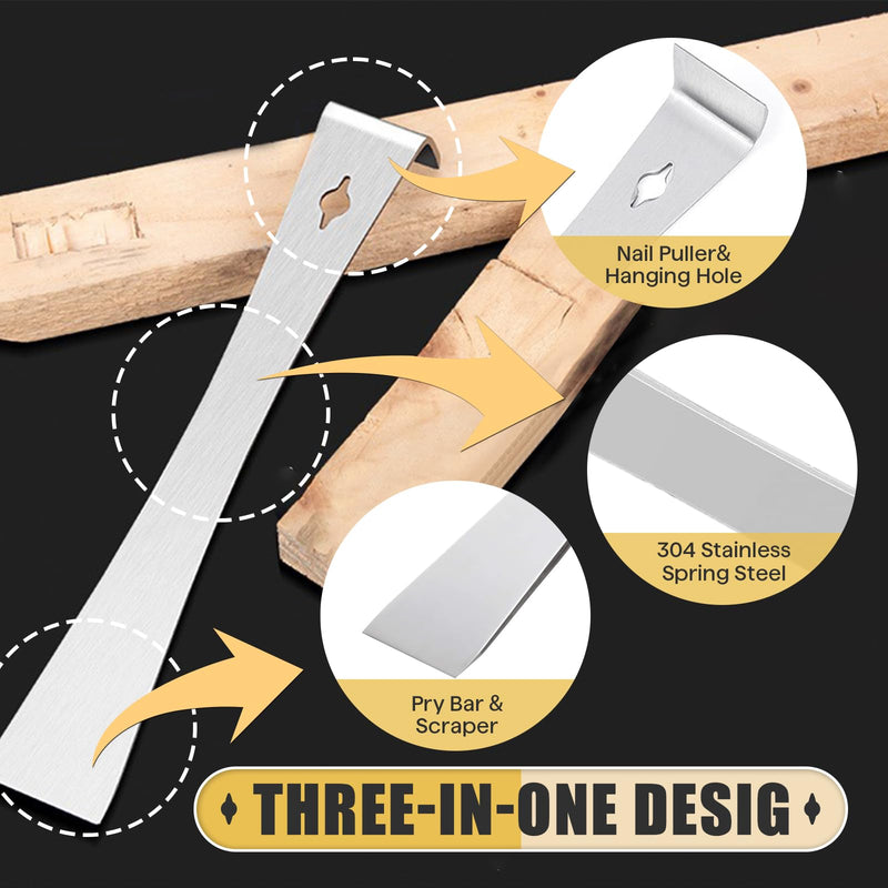 2-Piece 17005 Stainless Steel Pry Bar Scraper Set, 9.25" and 6.7" Trim Puller, Small Flat Pry Bar, Silver Beekeeping Hive Scraper, Bee Hive Hand Tool, 2 Sizes