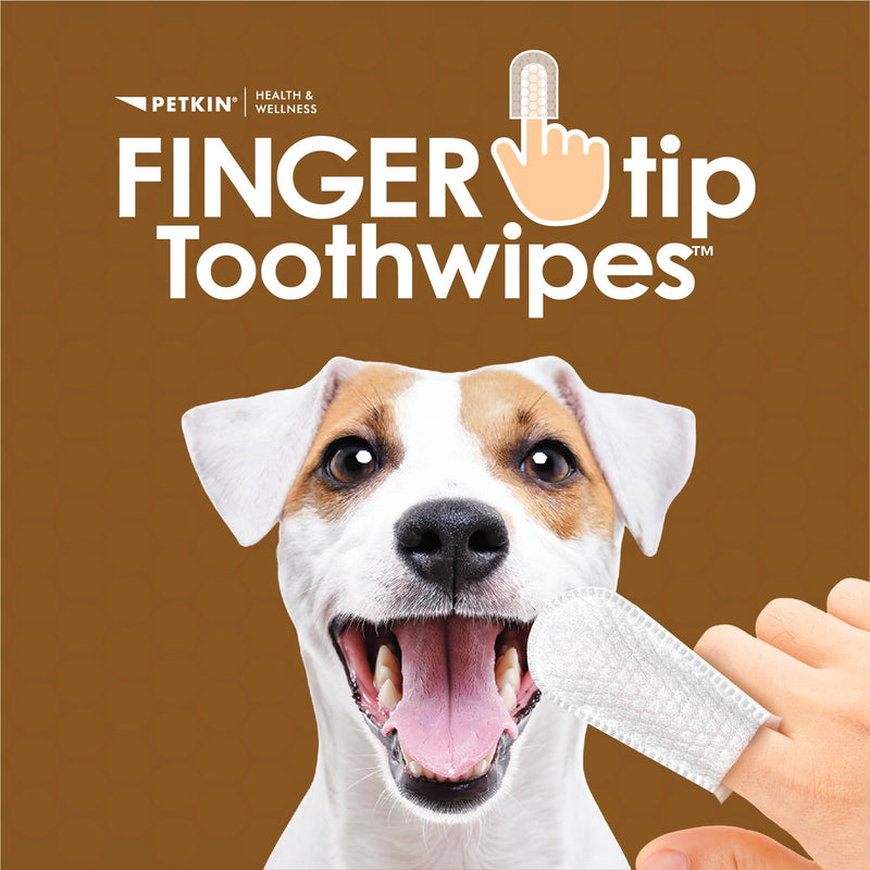 Petkin Fingertip Tooth Wipes for Dogs and Cats, 50 Finger Wipes - Slip-On, Snug Fit, Micro-Bristle Fabric - Cleans Teeth, Gums, Plaque & Tartar - Convenient, Ideal for Home and Travel - Peanut Butter 50ct - PawsPlanet Australia