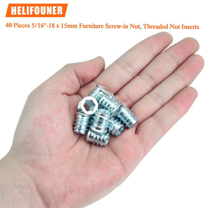 40 Pieces 5/16”-18 x 15mm Threaded Inserts with Hex Wrench, 5/16-18 Threaded Inserts, Wood Inserts, Blue Zinc Plated Carbon Steel Threaded Inserts for Wood Furniture Screw 5/16"-18 x 15mm