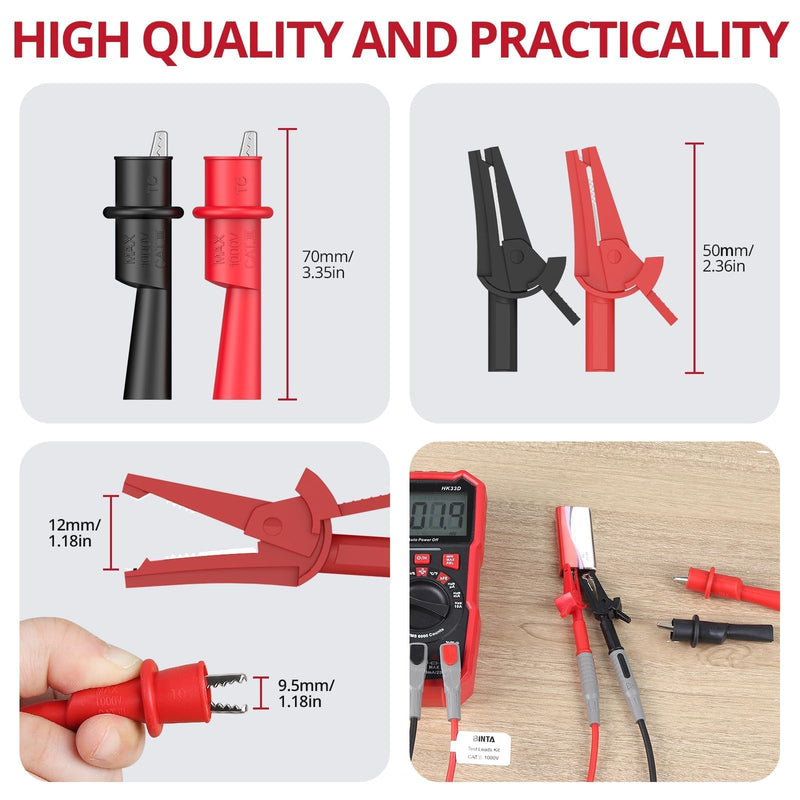 BINTA 27-Piece Silicone Multimeter Test Leads Kit with Gold-Plated Test Probes, Alligator Clips, Test Hook - CAT Ⅲ 1000V 20A Multimeter Leads Set for Industrial, Automotive, Home Electrical Testing 27PCS