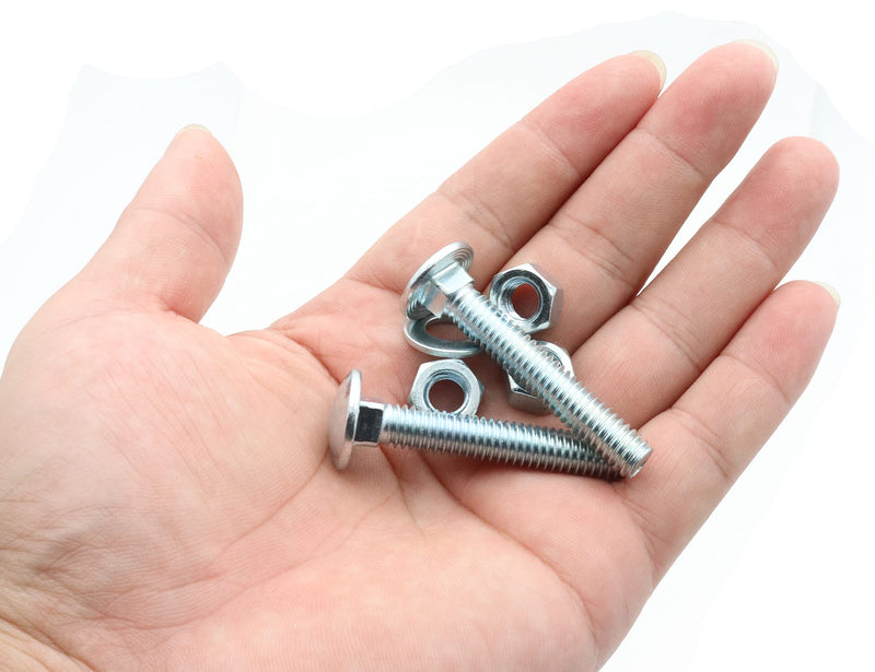 LBY 10 Sets 5/16-18 x 2" Carriage Bolts Screws Round Head Square Neck and Hex Nuts & Flat Washers, Carbon Steel (Zinc Plated), Silvery 5/16-18 x 2"