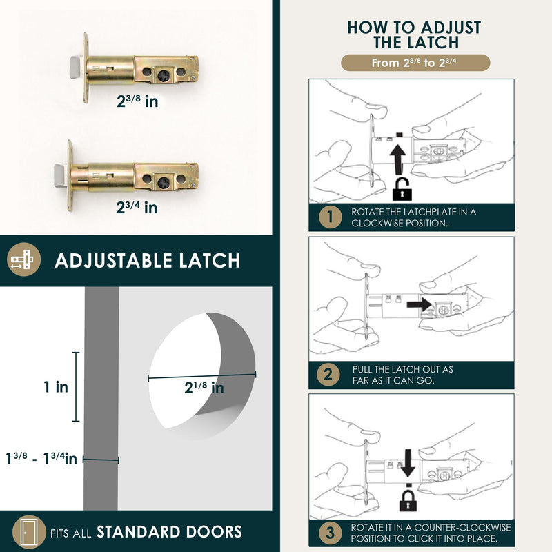 Mega Handles - Glamor I Entry Deadbolt Lock - Heavy Duty Round Locking for Left or Right-Handed Doors - Interior/Exterior - Satin Brass 1