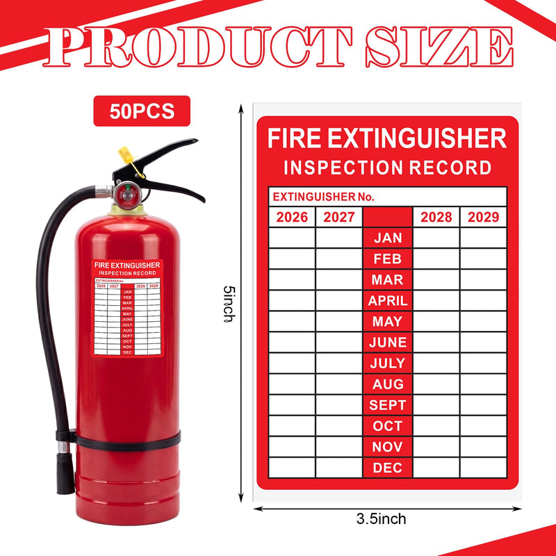 50 Pcs Fire Extinguisher Inspection Record Labels - 3.5" x 5" Fire Adhesive Vinyl Safety Stickers for School Office, and Home, Industrial (2026-2029 Monthly Grid) 50 2026-2029 Monthly Grid